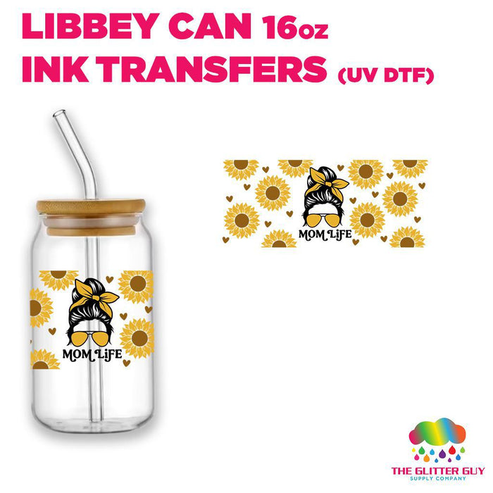 Libbey Can Wrap 16oz -  Ink Transfers | Mom Life Sunflowers