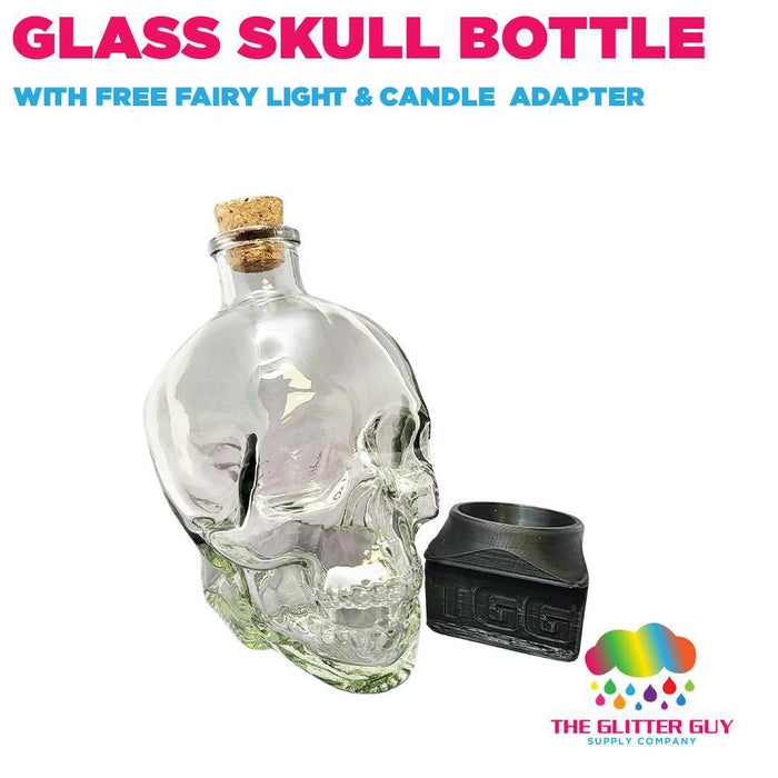 Glass Skull Bottle w/ Free Fairy Light & Candle Adapter