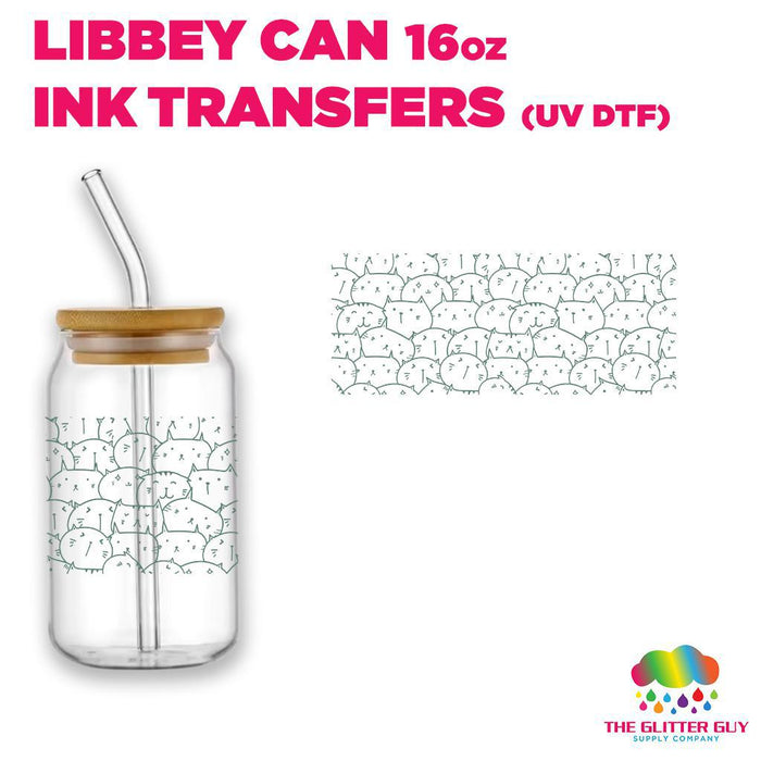 Libbey Can Wrap 16oz -  Ink Transfers | Cat Faces