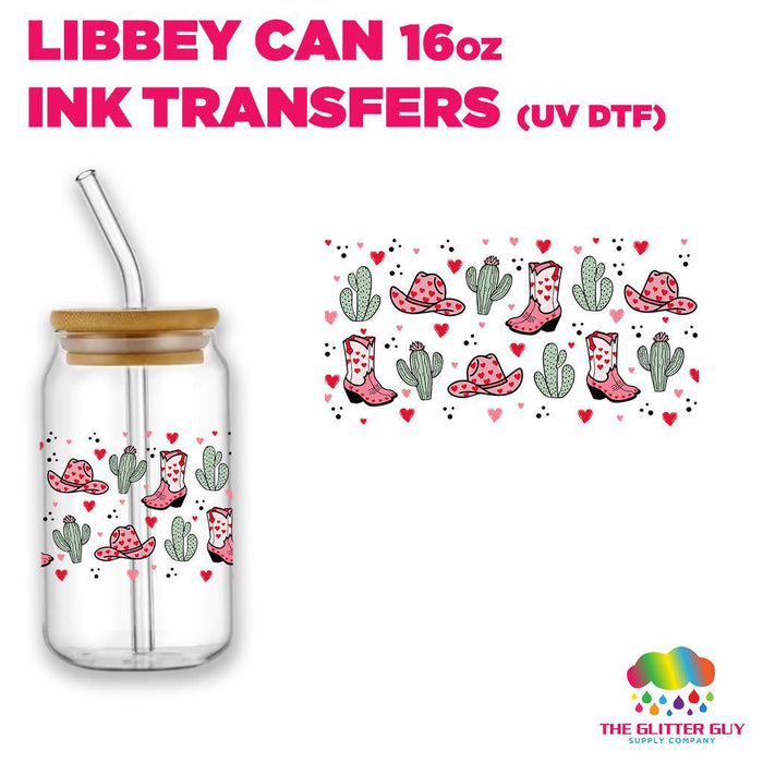 Libbey Can Wrap 16oz - Ink Transfers | Cowgirl Hearts