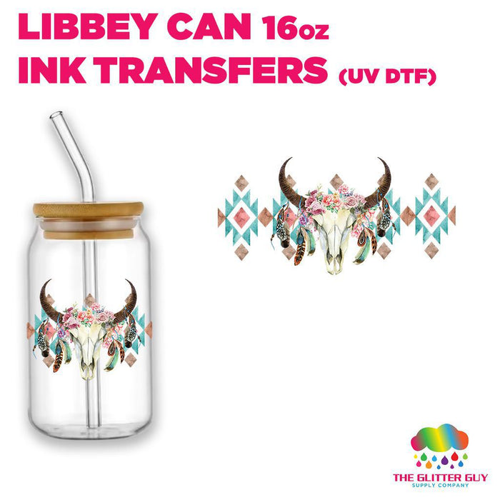 Libbey Can Wrap 16oz - Ink Transfers | Boho Skull