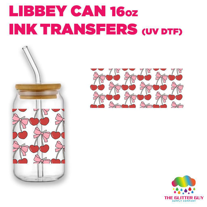 Libbey Can Wrap 16oz -  Ink Transfers | Pink Cherry Bows