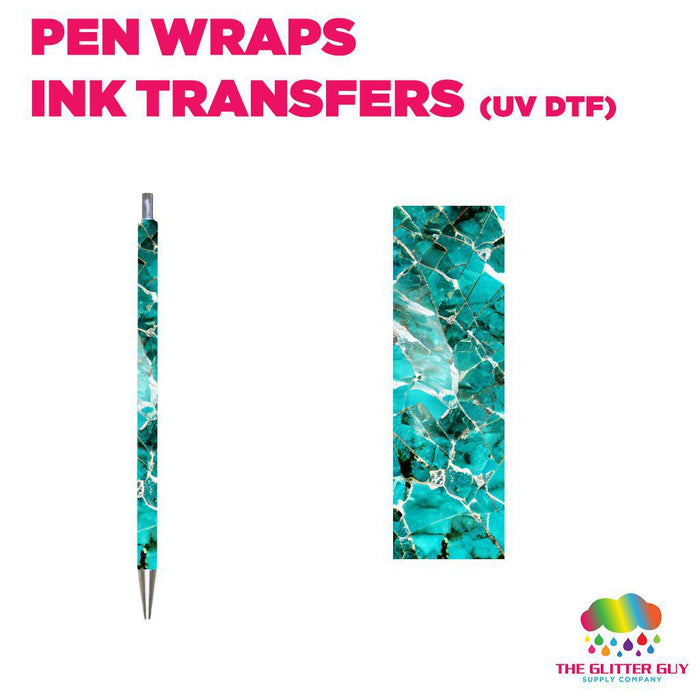 Teal Marble|Pen Wrap -  Ink Transfers (UVDTF)
