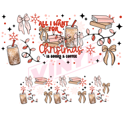 40 oz Tumbler Wrap - UVDTF Ink Transfers - Christmas Books & Coffee | UVDTF from The Glitter Guy