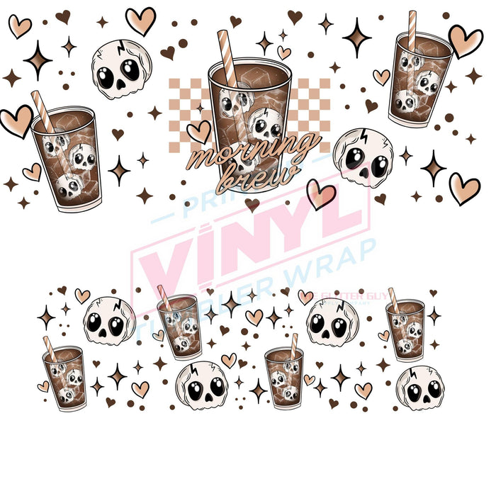 40 oz Tumbler Wrap - UVDTF Ink Transfers - Morning Brew Skull | UVDTF from The Glitter Guy