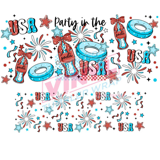 40 oz Tumbler Wrap - UVDTF Ink Transfers - Party In USA | UVDTF from The Glitter Guy