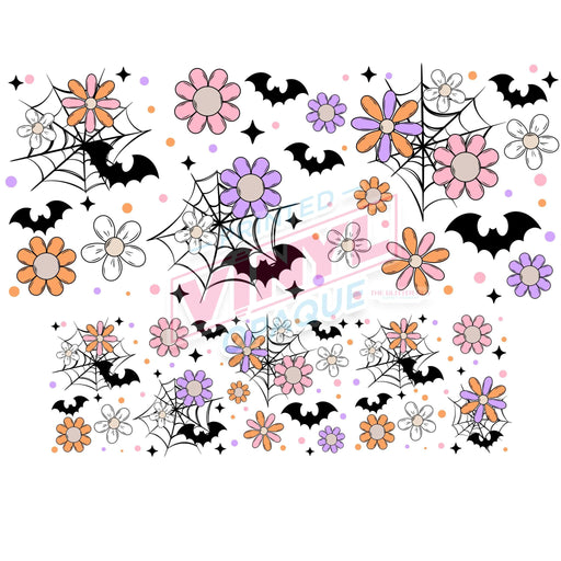 40 oz Tumbler Wrap - UVDTF Ink Transfers - Spooky Retro Flowers | UVDTF from The Glitter Guy