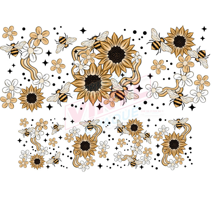 40 oz Tumbler Wrap - UVDTF Ink Transfers - Sunflower Bees | UVDTF from The Glitter Guy
