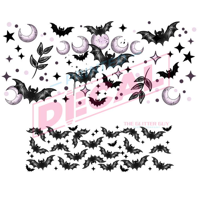 40oz Tumbler Wrap - Ink Transfers (UVDTF) - Bats & Moons | UVDTF from The Glitter Guy