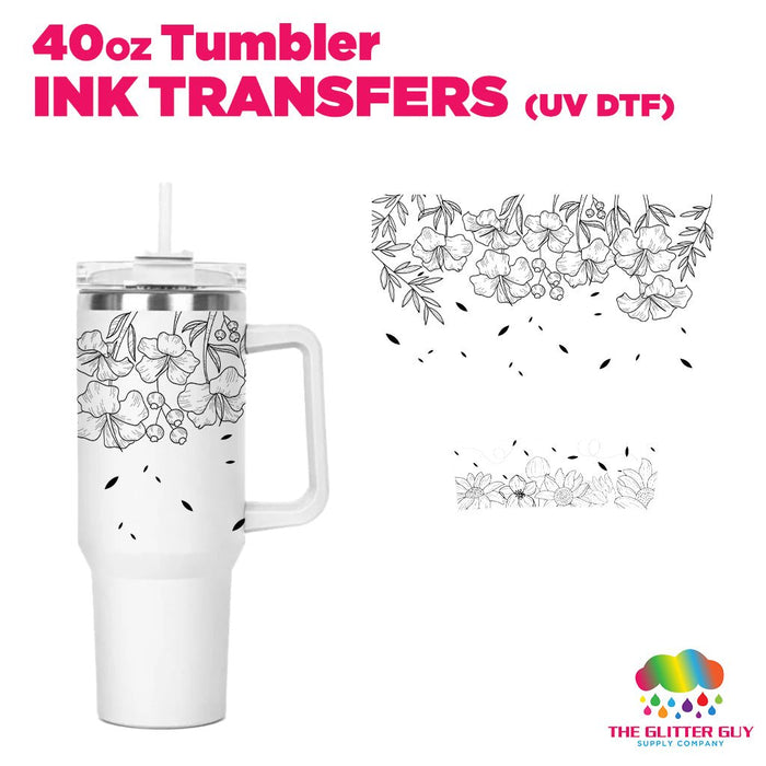 40oz Tumbler Wrap - Ink Transfers UVDTF - Black Floral Lines | UVDTF from The Glitter Guy
