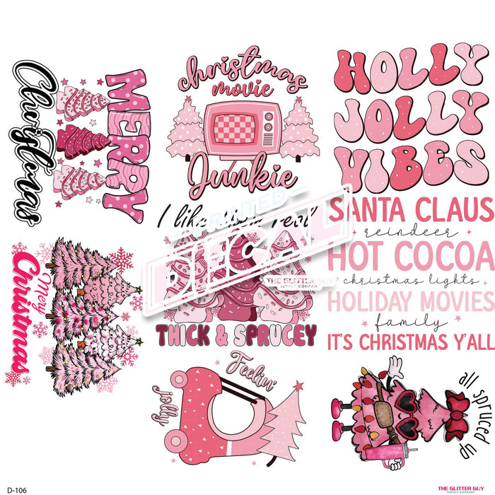 Printed Decal - Pink Christmas Decal Sheet