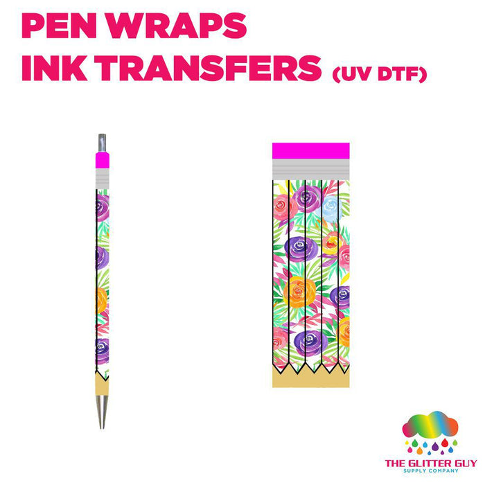 Floral Pencil|Pen Wrap -  Ink Transfers (UVDTF)