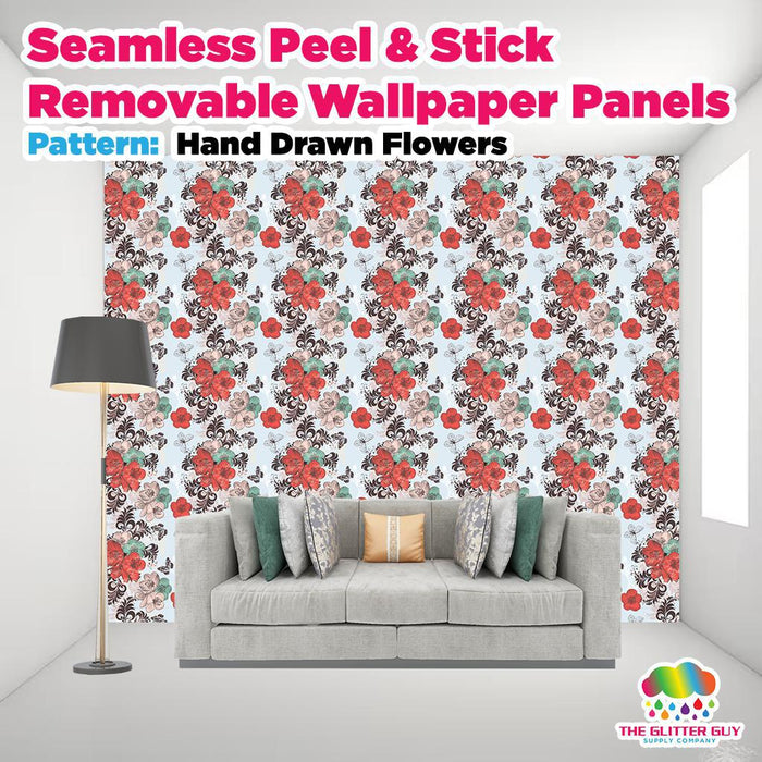 Hand Drawn Flowers | Seamless Removable Peel & Stick Wallpaper Panels