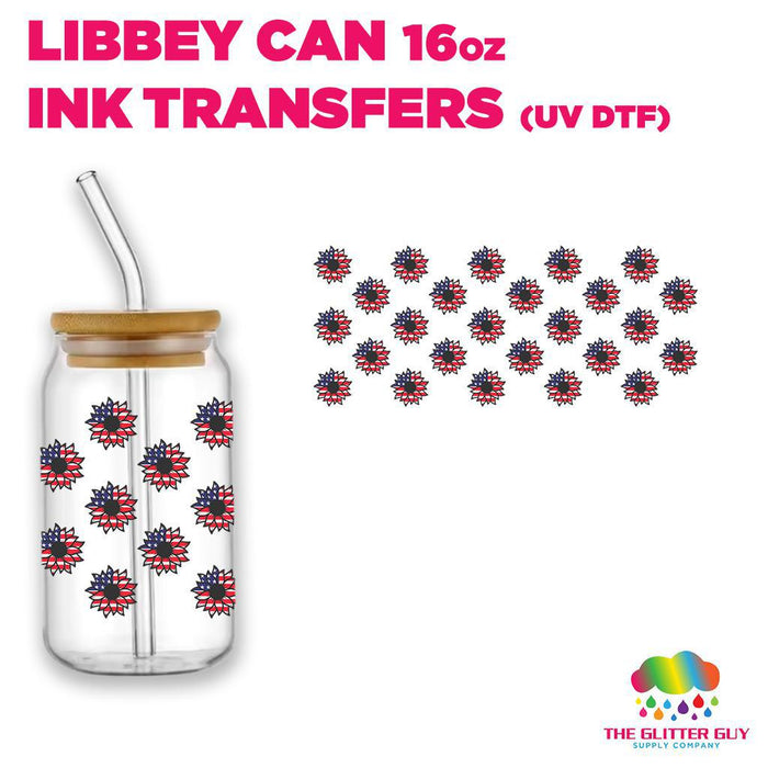 Libbey Can Wrap 16oz - Ink Transfers | Patriotic Sunflowers