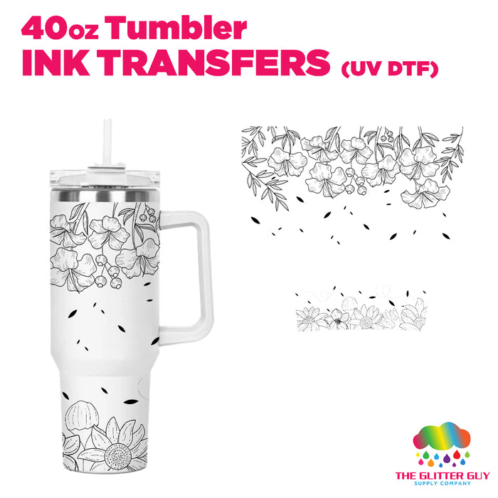 40oz Tumbler Wrap - Ink Transfers UVDTF - Black Floral Lines