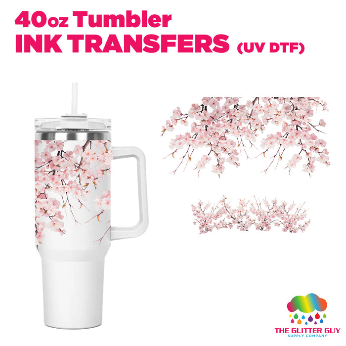 40oz Tumbler Wrap - Ink Transfers UVDTF - Cherry Blossom