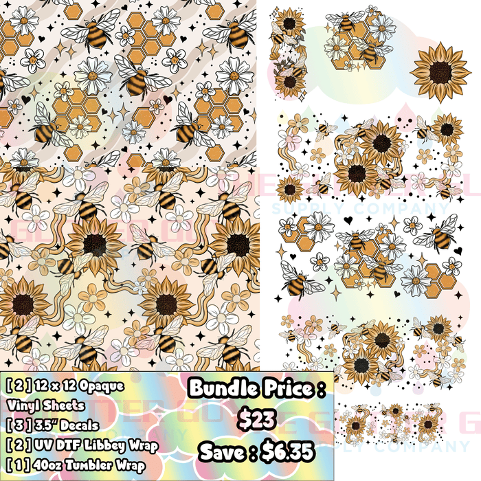 Floral Bees - Printed Vinyl Bundle