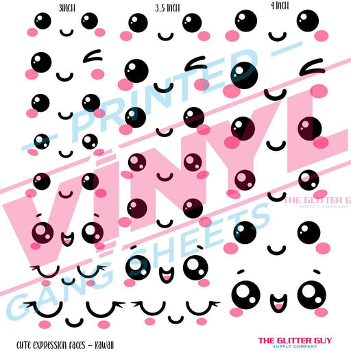 Cute Expression Faces - Kawaii| Premade Gang Sheet | Gang Sheet from The Glitter Guy