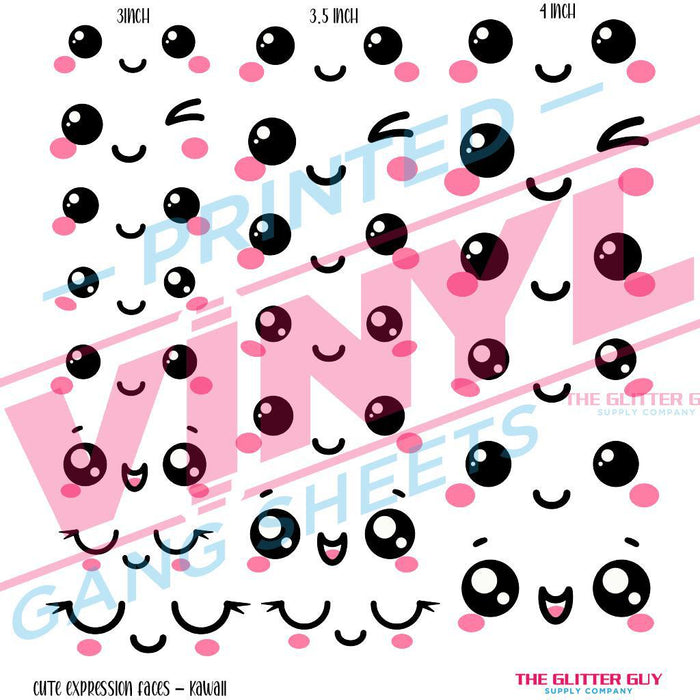 Cute Expression Faces - Kawaii| Premade Gang Sheet | Gang Sheet from The Glitter Guy