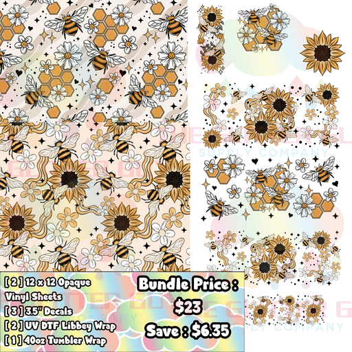 Floral Bees - Printed Vinyl Bundle | Printed Vinyl from The Glitter Guy