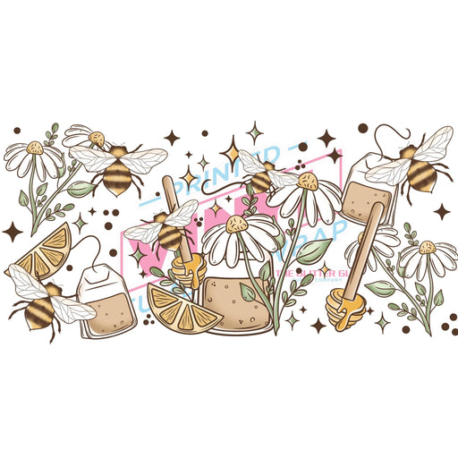 Libbey Can Wrap 16oz - Ink Transfers |Bees Honey Tea | from The Glitter Guy