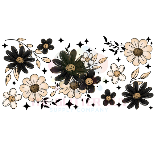 Libbey Can Wrap 16oz - Ink Transfers | Black Tan Florals | from The Glitter Guy
