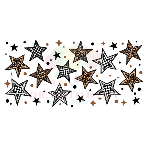 Libbey Can Wrap 16oz - Ink Transfers | Checker Cheetah Stars | from The Glitter Guy