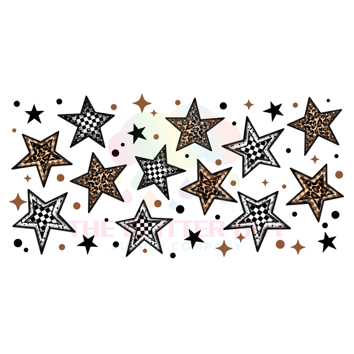 Libbey Can Wrap 16oz - Ink Transfers | Checker Cheetah Stars | from The Glitter Guy