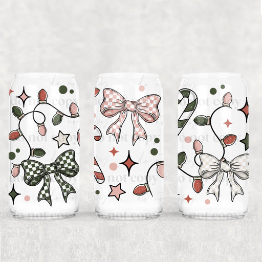 Libbey Can Wrap 16oz - Ink Transfers | Checkered Christmas Bows | UVDTF from The Glitter Guy