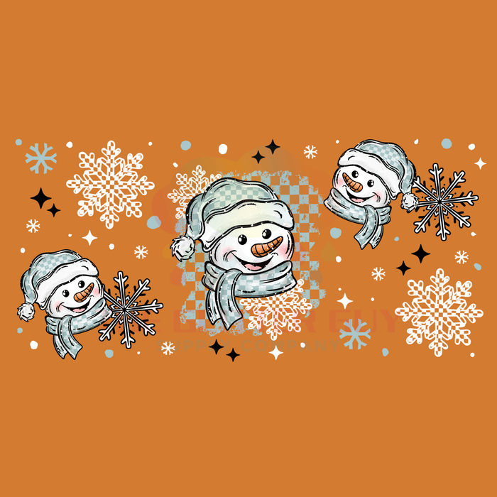 Libbey Can Wrap 16oz - Ink Transfers | Happy Checker Snowman | from The Glitter Guy