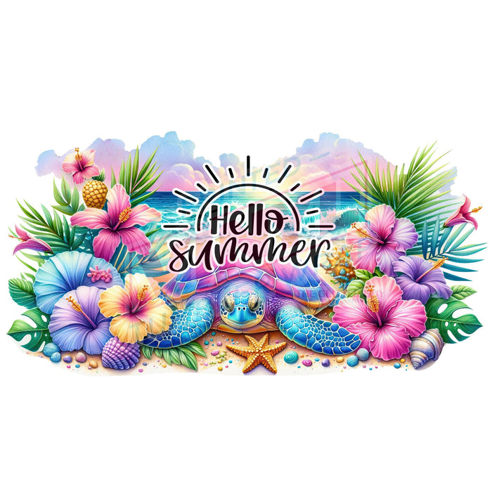 Libbey Can Wrap 16oz - Ink Transfers | Hello Summer Turtle | from The Glitter Guy