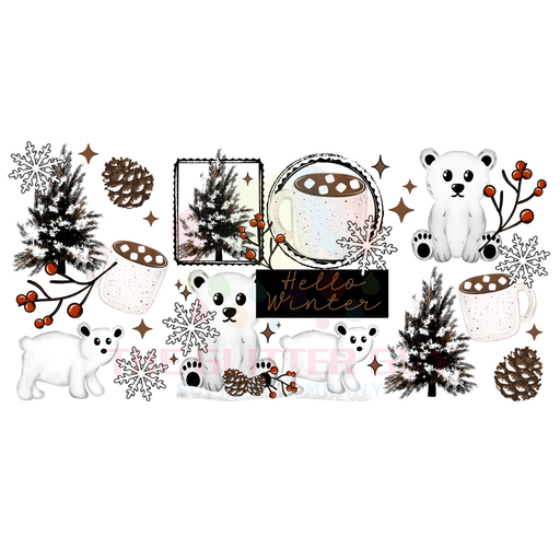 Libbey Can Wrap 16oz - Ink Transfers |Hello Winter Bears | from The Glitter Guy