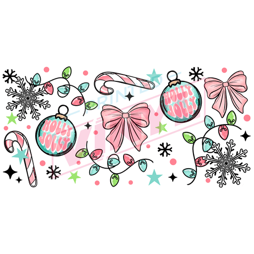 Libbey Can Wrap 16oz - Ink Transfers | Holly Jolly Ornaments | from The Glitter Guy