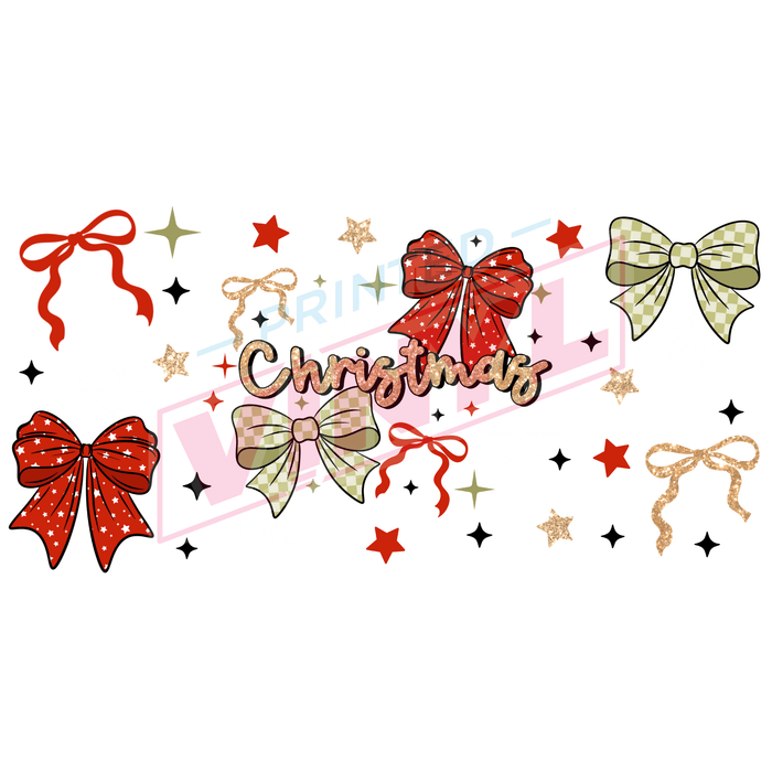 Libbey Can Wrap 16oz - Ink Transfers | Merry Christmas Bows | from The Glitter Guy