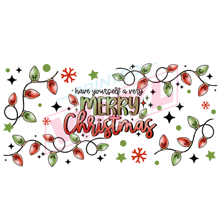 Libbey Can Wrap 16oz - Ink Transfers | Merry Christmas Lights | from The Glitter Guy