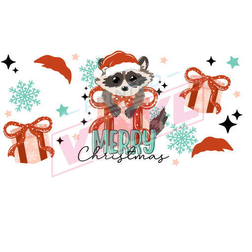 Libbey Can Wrap 16oz - Ink Transfers | Merry Christmas Racoon | from The Glitter Guy