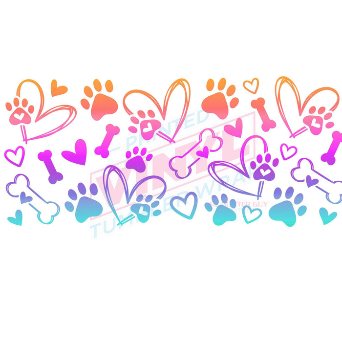 Libbey Can Wrap 16oz - Ink Transfers | Paw Print Love Rainbow | from The Glitter Guy