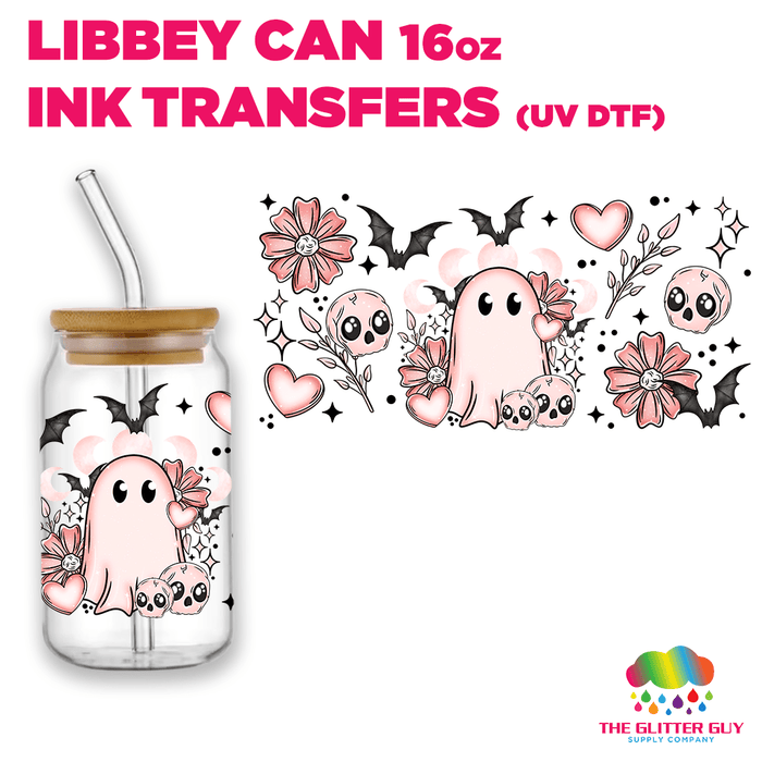 Libbey Can Wrap 16oz - Ink Transfers | Pink Ghostie | from The Glitter Guy