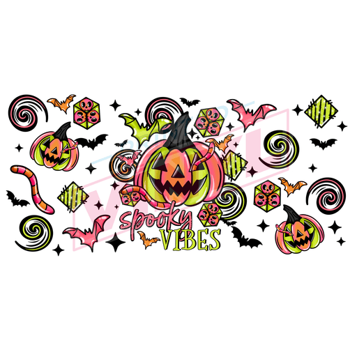 Libbey Can Wrap 16oz - Ink Transfers | Spooky Vibes Neon | from The Glitter Guy