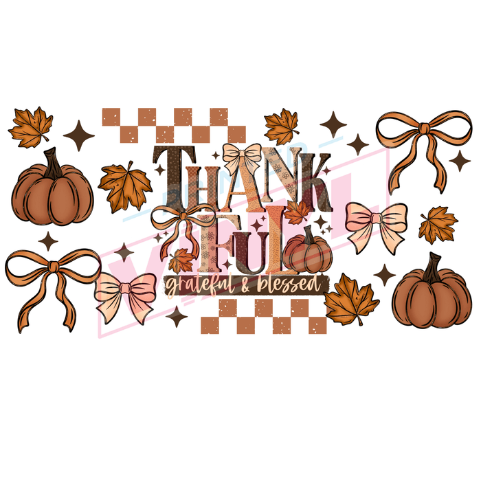 Libbey Can Wrap 16oz - Ink Transfers | Thankful Grateful & Blessed | from The Glitter Guy
