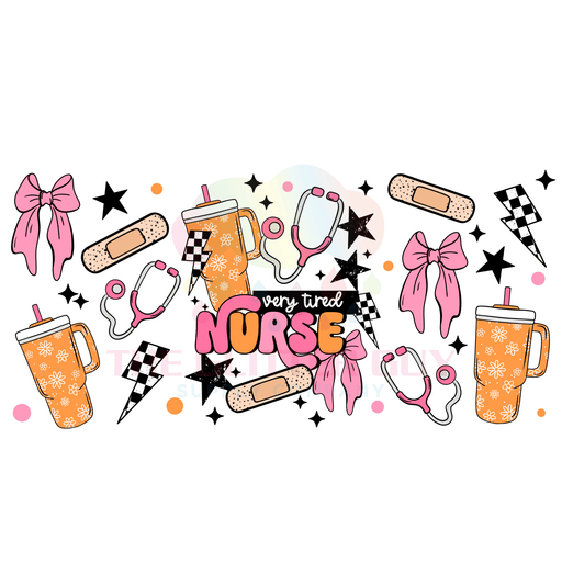 Libbey Can Wrap 16oz - Ink Transfers |Very Tired Nurse | from The Glitter Guy