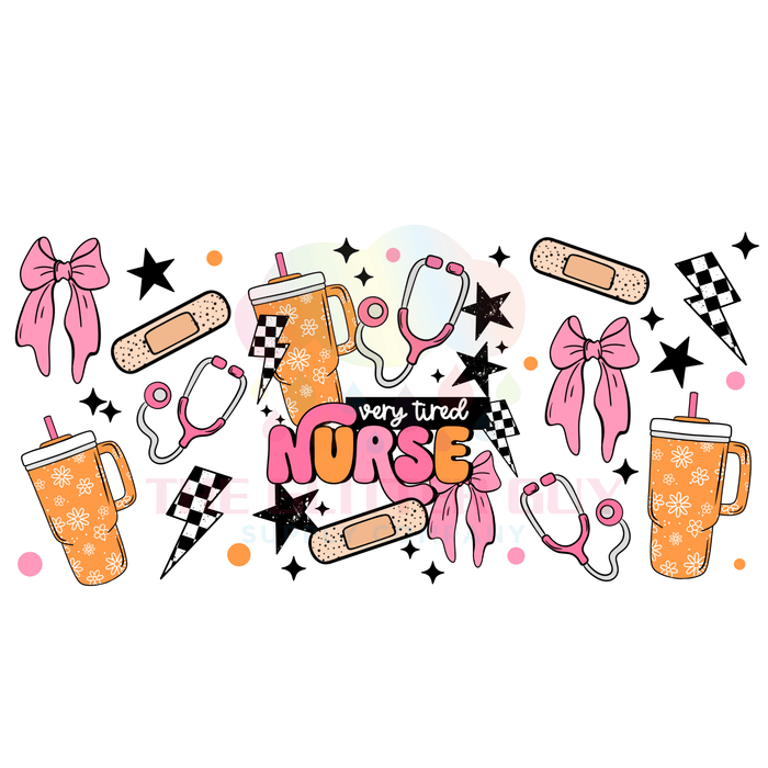 Libbey Can Wrap 16oz - Ink Transfers |Very Tired Nurse | from The Glitter Guy