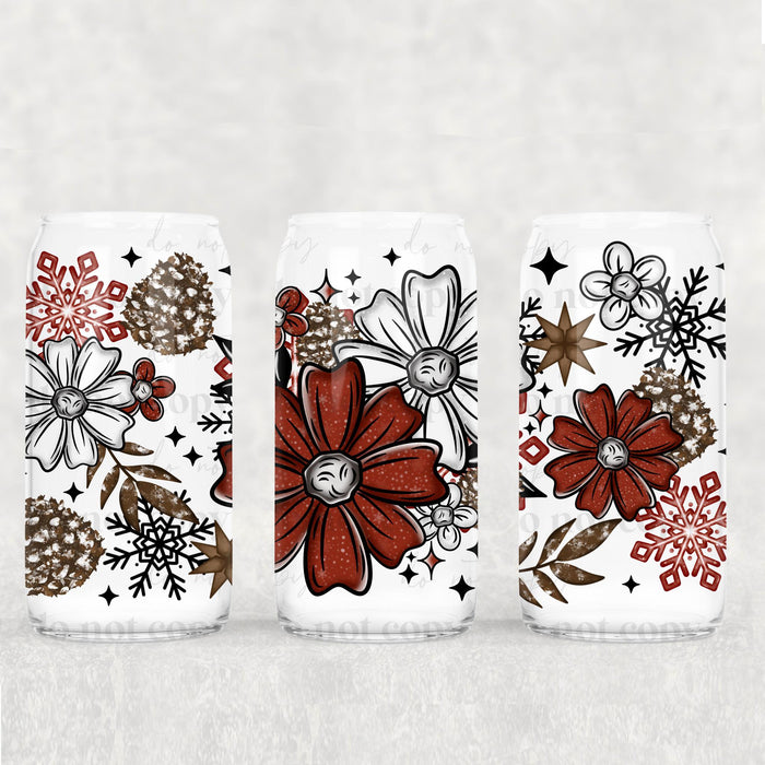 Libbey Can Wrap 16oz - Ink Transfers | Winter Floral | UVDTF from The Glitter Guy