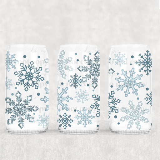 Libbey Can Wrap 16oz - UV DTF Ink Transfers | Blue Snowflakes | from The Glitter Guy