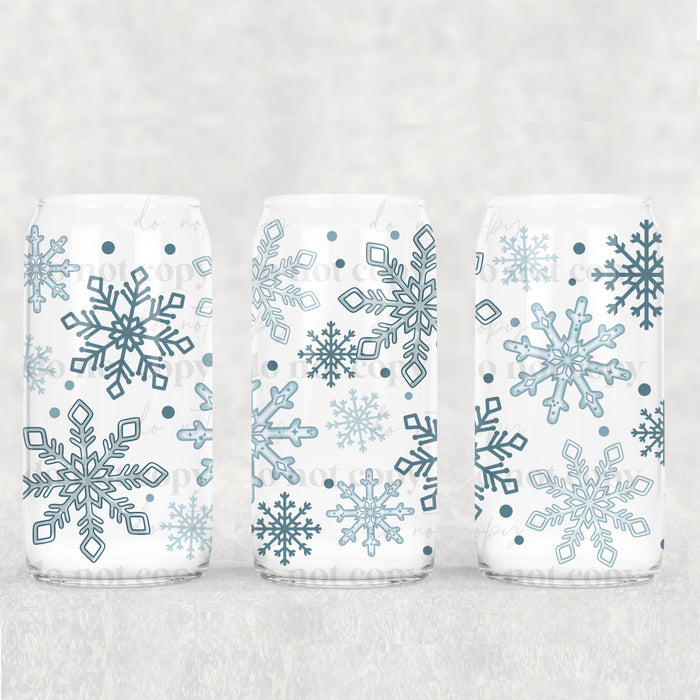 Libbey Can Wrap 16oz - UV DTF Ink Transfers | Blue Snowflakes | from The Glitter Guy