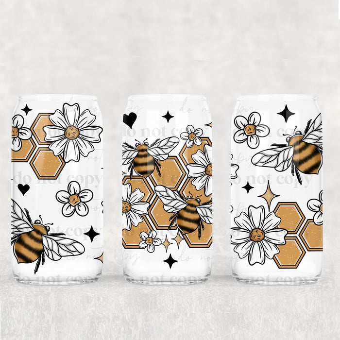Libbey Can Wrap 16oz - UV DTF Ink Transfers | Honeycomb Bees | from The Glitter Guy