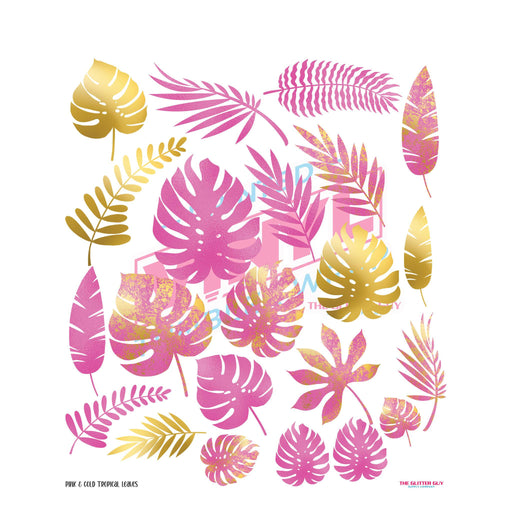 Pink & Gold Tropical Leaves - Premade Gang Sheet | Gang Sheet from The Glitter Guy
