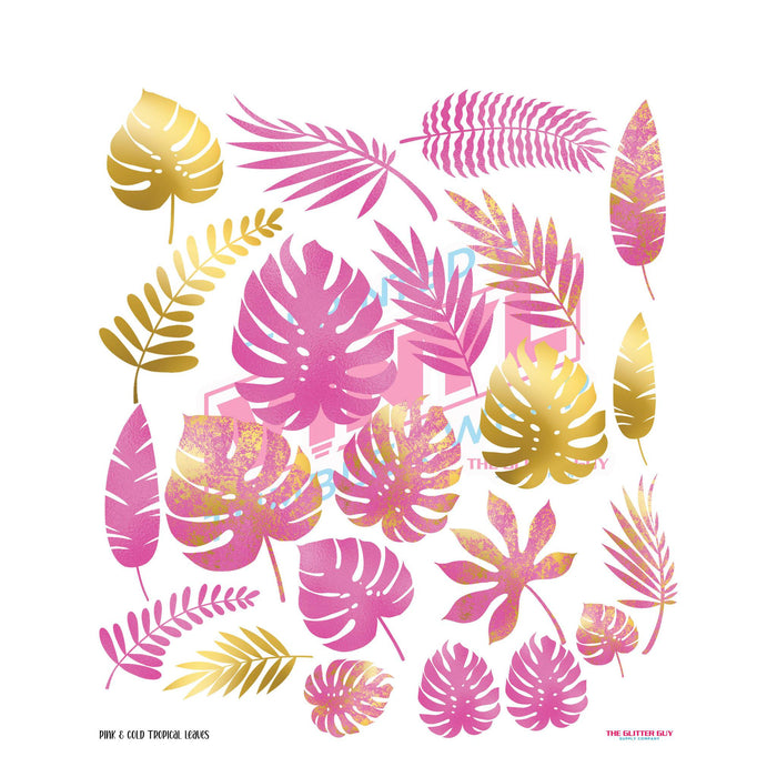 Pink & Gold Tropical Leaves - Premade Gang Sheet | Gang Sheet from The Glitter Guy