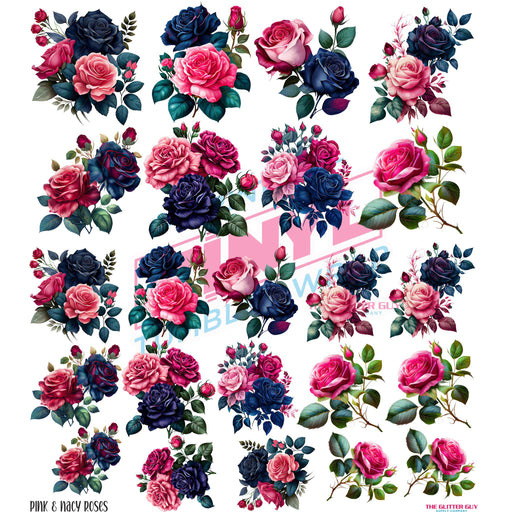 Pink & Navy Roses - Premade Gang Sheet | Gang Sheet from The Glitter Guy