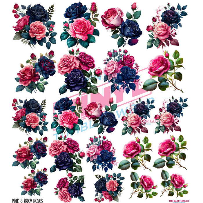 Pink & Navy Roses - Premade Gang Sheet | Gang Sheet from The Glitter Guy